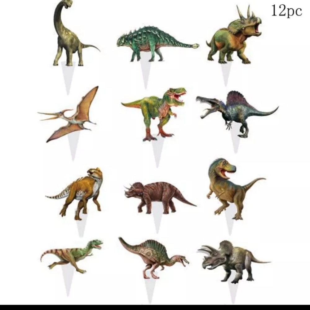 12 Dinosaurs cupcake toppers. New